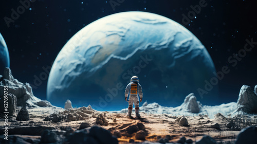 Astronaut in space on the surface of the moon