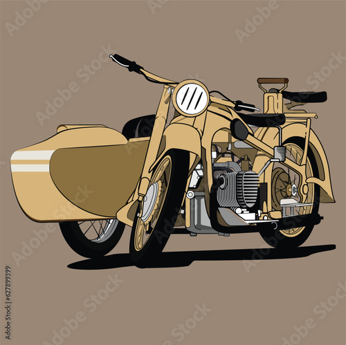 war motor bike with sidecar illustration