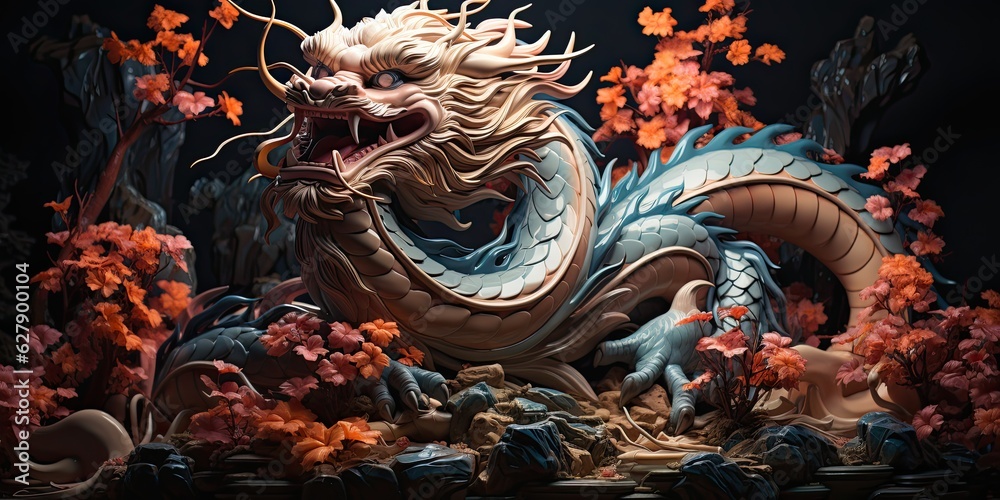 illustration of Chinese dragon, mythological color palette, generative AI illustration of Chinese dragon, mythological color palette, generative AI