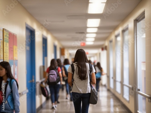 Students walks down school hallway