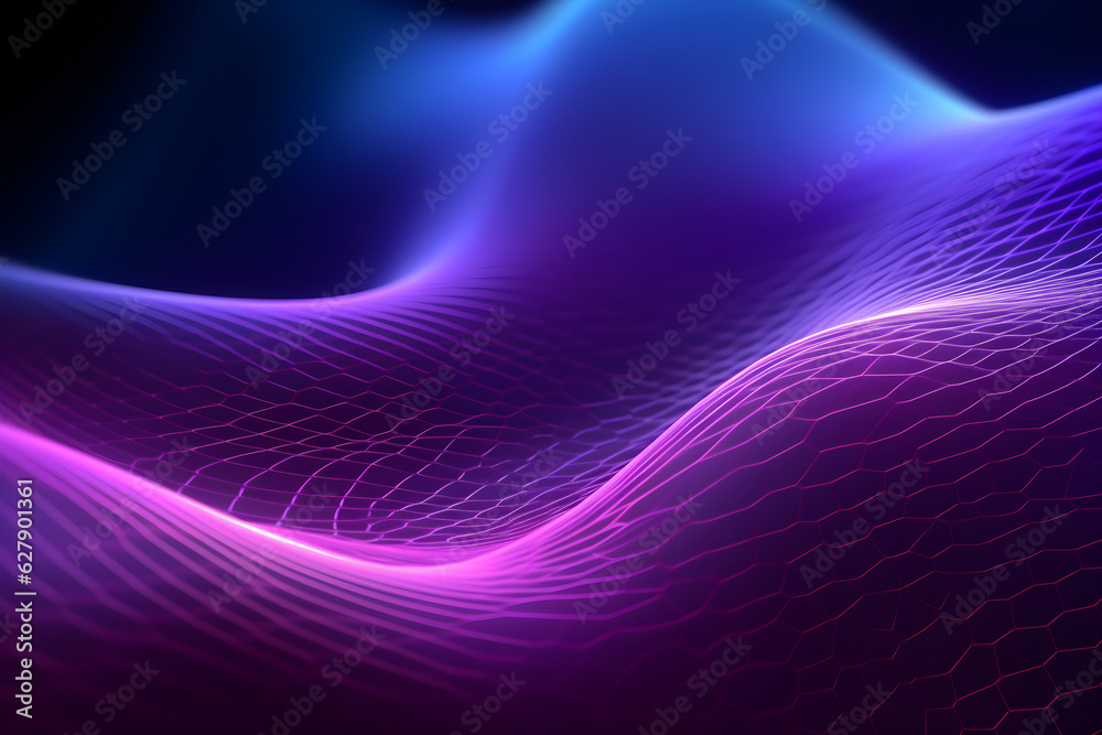 abstract digital blue wave background with glowing lights, AI generate