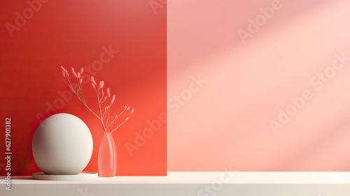 white vase on a pink and orange wall