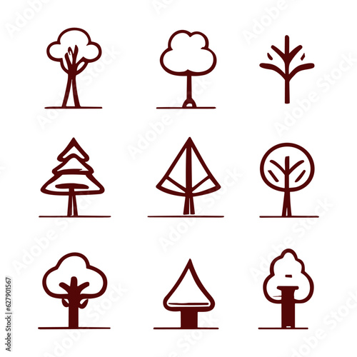 Tree line art vector icon set