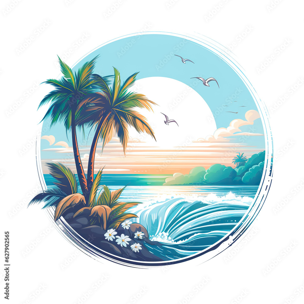tropical island with palm trees circular art