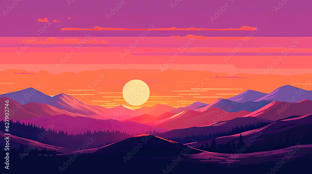 sunset in the mountains art