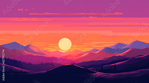 sunset in the mountains art