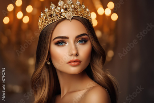 Beauty queen with Gold Jewelry, generative AI