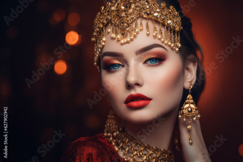 Beauty queen with Gold Jewelry, generative AI