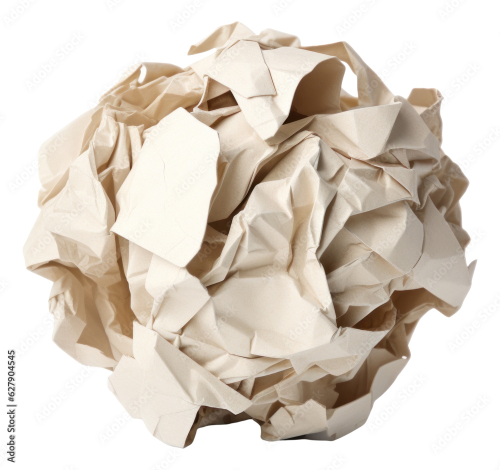 Crumbled paper ball isolated.