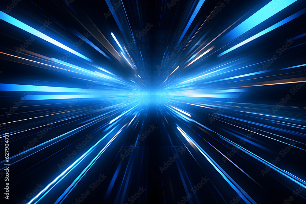 abstract modern blue background science, futuristic, energy technology concept. Digital image of light rays, stripes lines with blue light, speed and motion blur over dark blue background, AI generate abstract modern blue background science, futuristic, energy technology concept. Digital image of light rays, stripes lines with blue light, speed and motion blur over dark blue background, AI generate