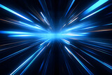 abstract modern blue background science, futuristic, energy technology concept. Digital image of light rays, stripes lines with blue light, speed and motion blur over dark blue background, AI generate