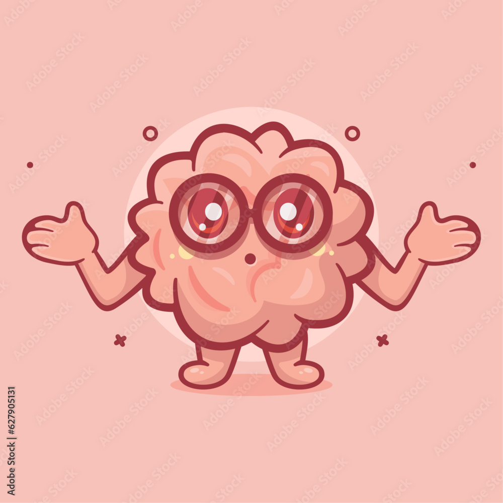 funny brain character mascot with confused gesture isolated cartoon in flat style design 