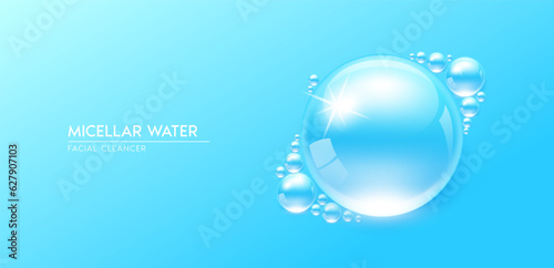 Drop micellar water blue. Facial cleancer. Moisturizer collagen serum. Beauty treatment skincare. Medical and scientific concepts. 3D Realistic Vector EPS10.