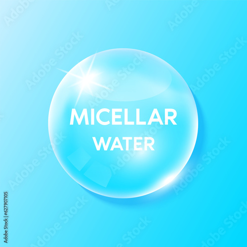 Micellar water. Amino acids are natural moisturizers facial cleancer. Collagen serum and hyaluronic acid skincare. For beauty cosmetic. Medical scientific concept. 3D Vector.