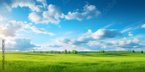 green field and blue sky Field of grass and perfect sky