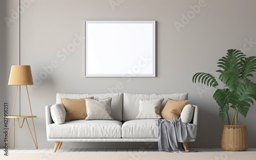 Empty  frame with copy space poster or wall art mockup. Generative AI. © ThisaraDL