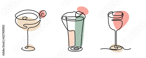 Continuous one line drawing of glasses of red wine. Minimalist linear concept of celebrate and cheering. Editable stroke Vector illustration