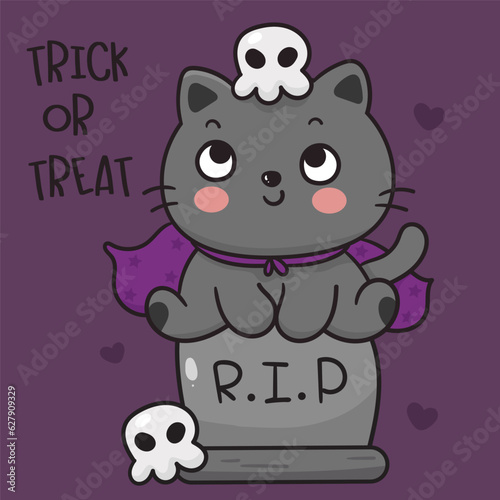 Halloween cat on headstone kawaii animal