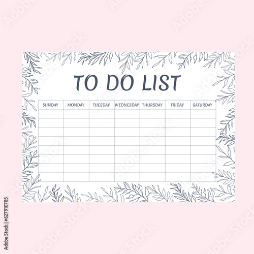 Cute Whimsical Monochrome Leaf Garden To-Do List Weekly Template