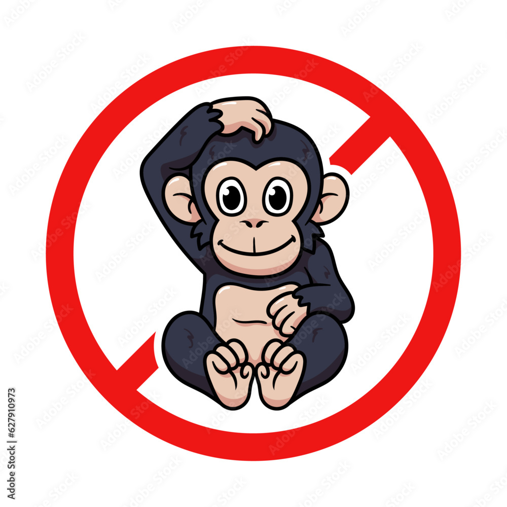 Fototapeta premium Vector No Chimpanzee Sign on White Background