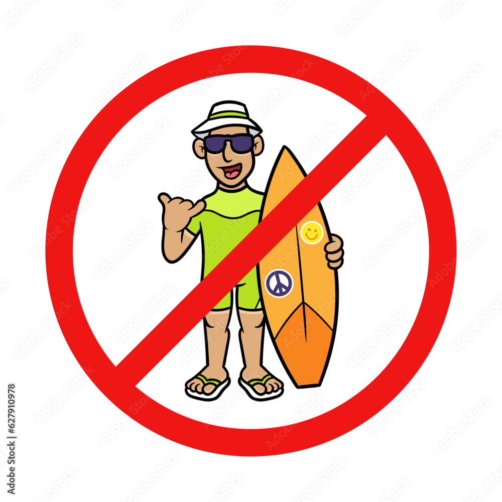 Vector No Surfing Sign on White Background