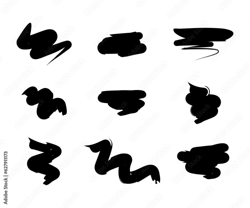 Painted grunge stripes set. Black labels, background, paint texture. Brush strokes vector. Handmade design elements.