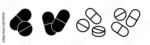 Pills icon set illustration. capsule icon. Drug sign and symbol