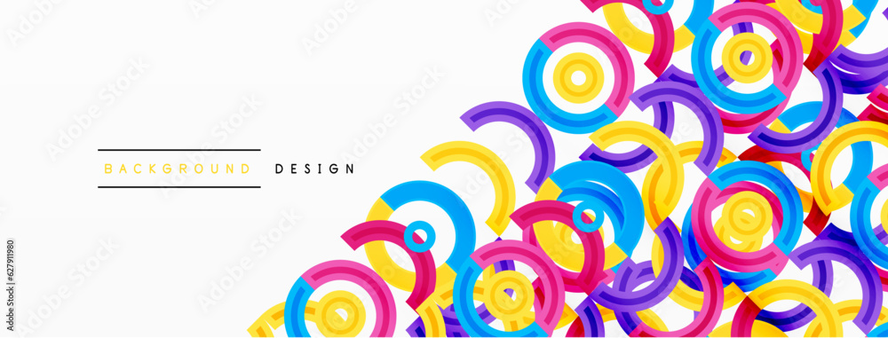 Obraz premium Circles are arranged in a grid pattern abstract background and feature a range of different colors, including shades of various colors. Template for wallpaper, banner, presentation, background