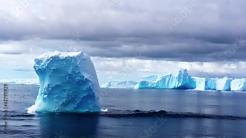 Massive iceberg floating in the north pole sea.
Large chunk of ice in the sea, Global warming concept, 2023
 photo