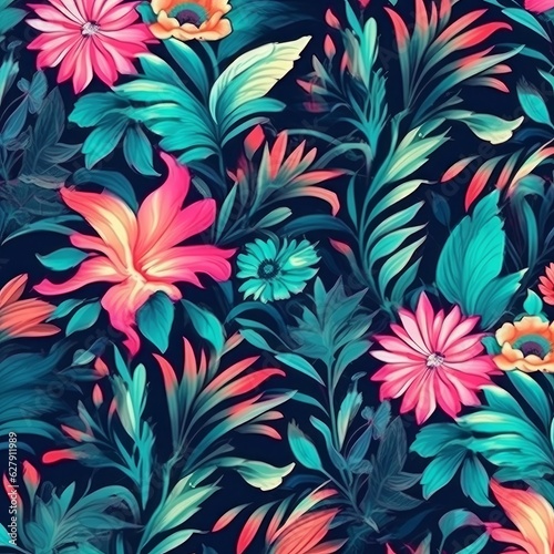 Boho Seamless flower Pattern Background, Generated by AI