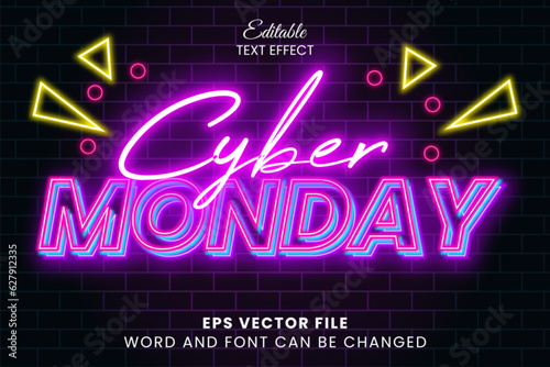 Cyber monday neon editable text effect