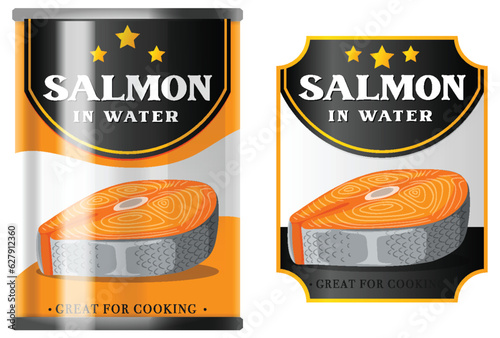 Salmon in water food can vector