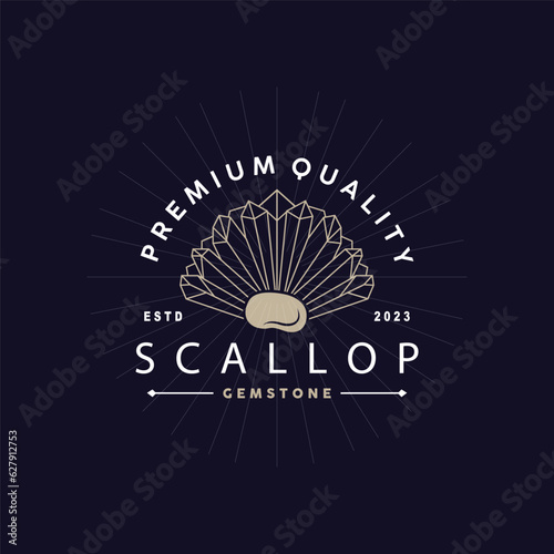 Seashell Logo, Inspirational Scallop Design With Pearl, Ocean Animals, Vector Jewelry Luxury Shell Beauty And Cosmetic