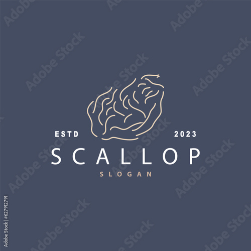 Seashell Logo, Inspirational Scallop Design With Pearl, Ocean Animals, Vector Jewelry Luxury Shell Beauty And Cosmetic
