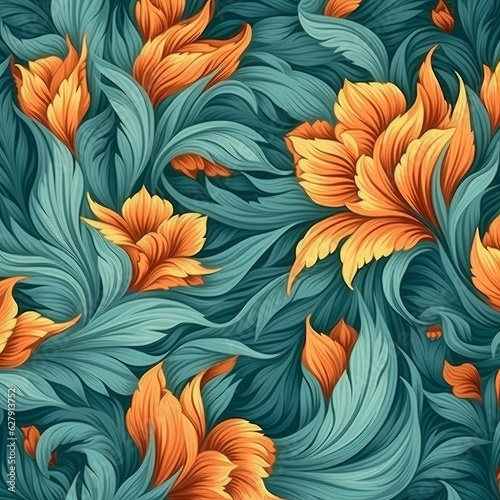 Boho Seamless Flower Pattern Background, Generated by AI