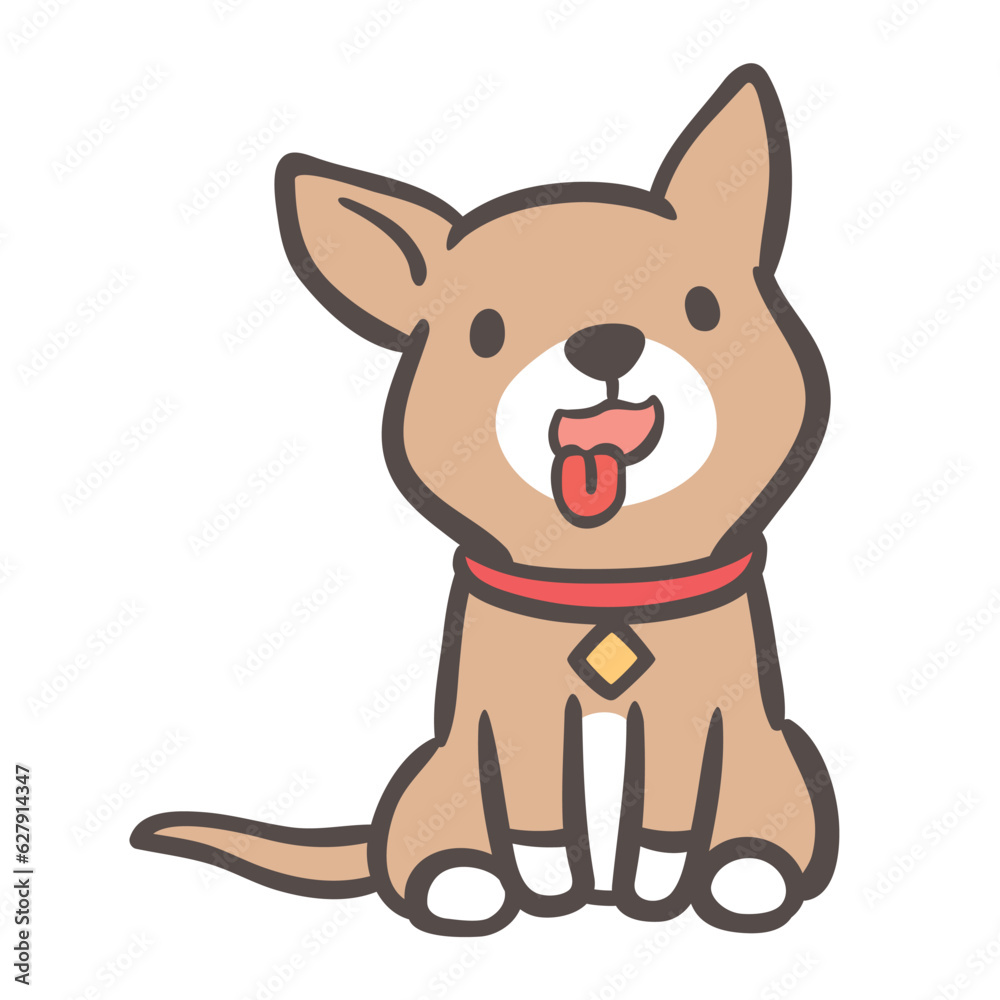 Cute Young cartoon brown dogs pretending to sit and the tongue hanging on isolated white background. Vector illustration flat design. Cute Young cartoon brown dogs pretending to sit and the tongue hanging on isolated white background. Vector illustration flat design.