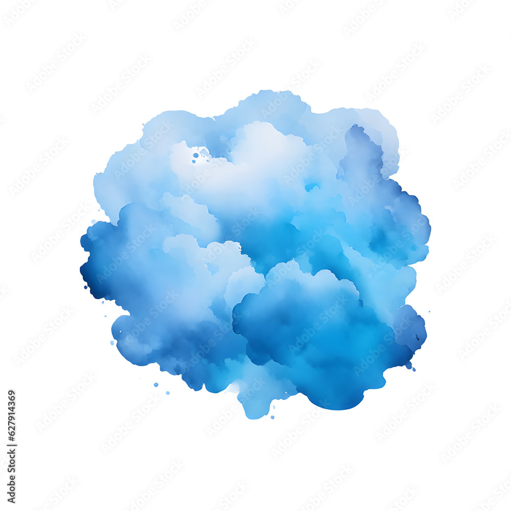 blue watercolor spot on a transparent background. Generative AI.
