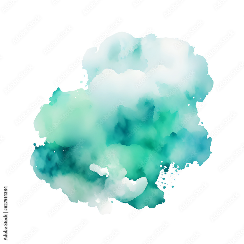 emerald and sky blue swashes, watercolor paint abstract border frame for design layout, isolated on a transparent background, generative ai