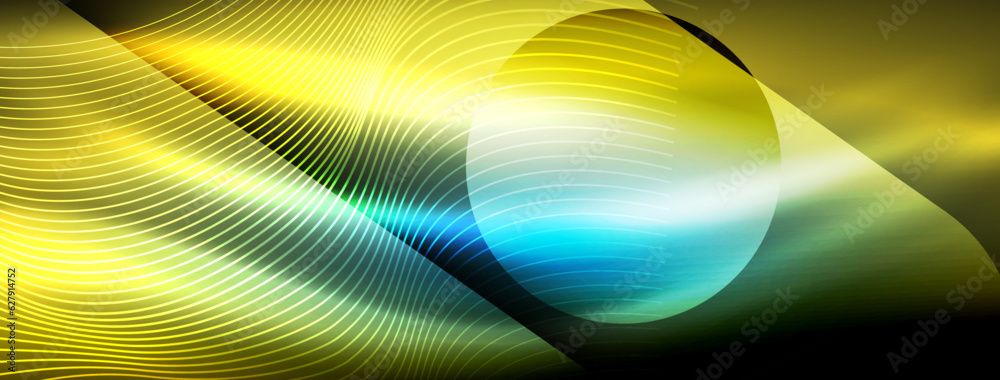 Glowing neon wave abstract background - vibrant, luminescent waves pulsate in a captivating and electrifying display Glowing neon wave abstract background - vibrant, luminescent waves pulsate in a captivating and electrifying display