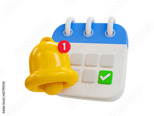 3d minimal time management concept. schedule notification. meeting reminder. calendar with a bell icon. 3d illustration.