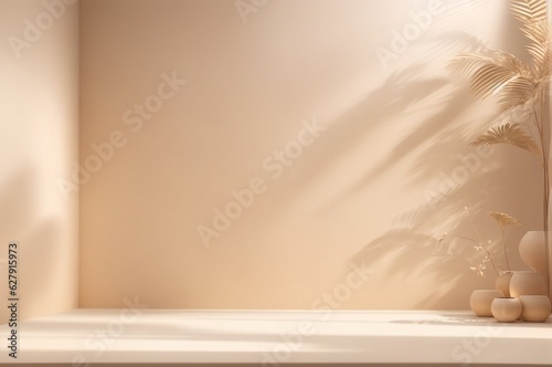  "Ethereal Elegance: Beige Background for Product Showcase with Soft Natural Light and Delicate Shadows"