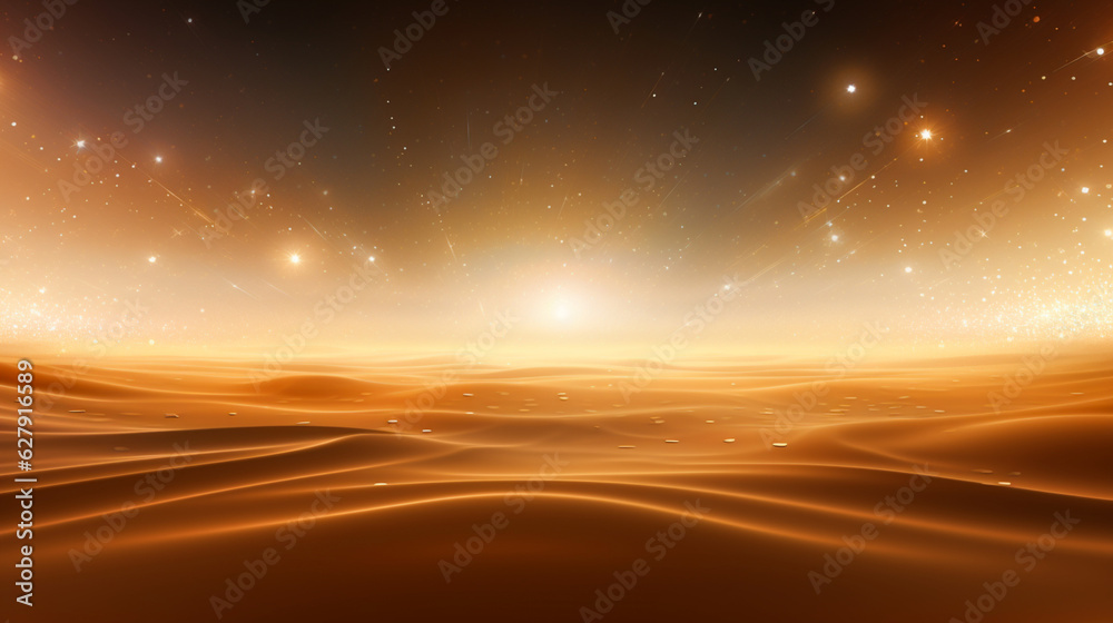 Abstract landscape background. Desert at night with shiny sparkles. Generative AI