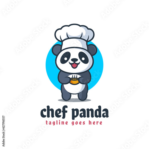 Vector Logo Illustration Chef Panda Mascot Cartoon Style.