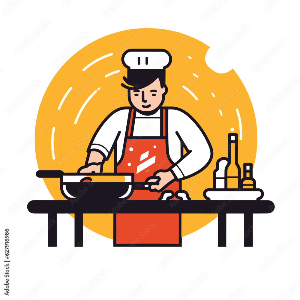 chef cooking in the kitchen, flat art design vector chef cooking in the kitchen, flat art design vector