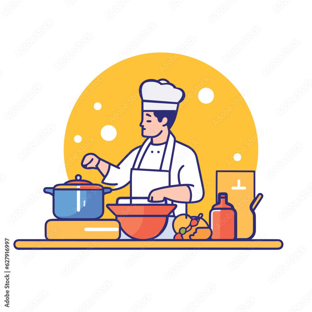 chef cooking in the kitchen, flat art design vector chef cooking in the kitchen, flat art design vector