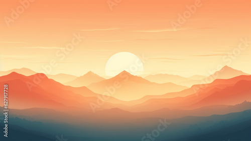 Sunset illustration, background in vector style. Generative AI