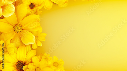 Banner with yellow flowers on isolated background. Postcard, card. Copy space. Generative AI