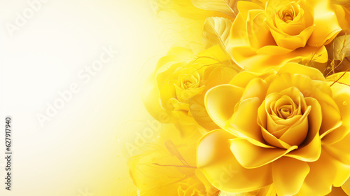 Banner with yellow flowers on isolated background. Postcard  card. Copy space. Generative AI
