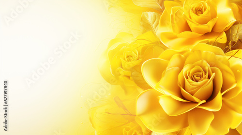 Fototapeta Naklejka Na Ścianę i Meble -  Banner with yellow rose flowers on isolated background. Postcard, card. Border frame with empty copy space for design or text. 