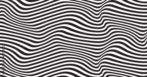 Background with wavy lines. Twisted duo tone backgrounds. Abstract pattern from lines, halftone effect. Black and white texture. Minimalist design template for poster, banner, cover, postcard. 